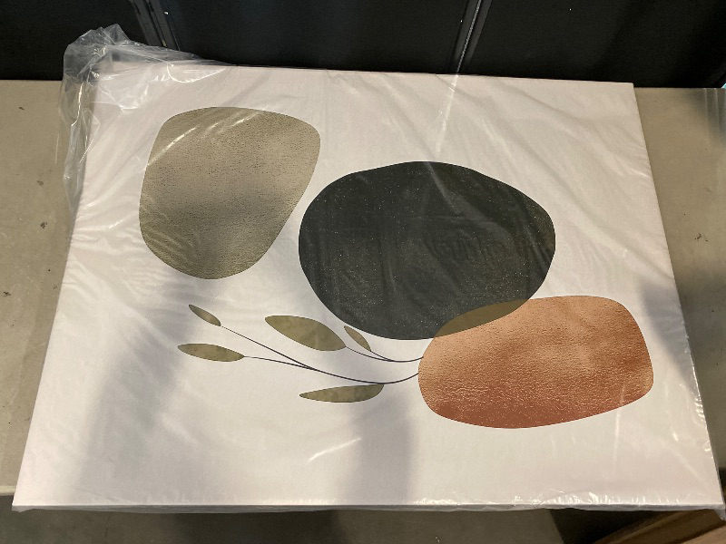 Photo 1 of Abstract Shapes In Green And Brown Tones - Midcentury Modern Canvas Print Wall Art, Green Mid-Century Modern Wall Decor