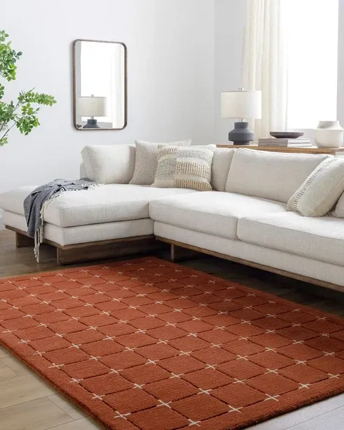 Photo 1 of 5 ft. x 7 ft. 6 in. Brook Hand Made Rectangle Area Rug, Rust & Beige