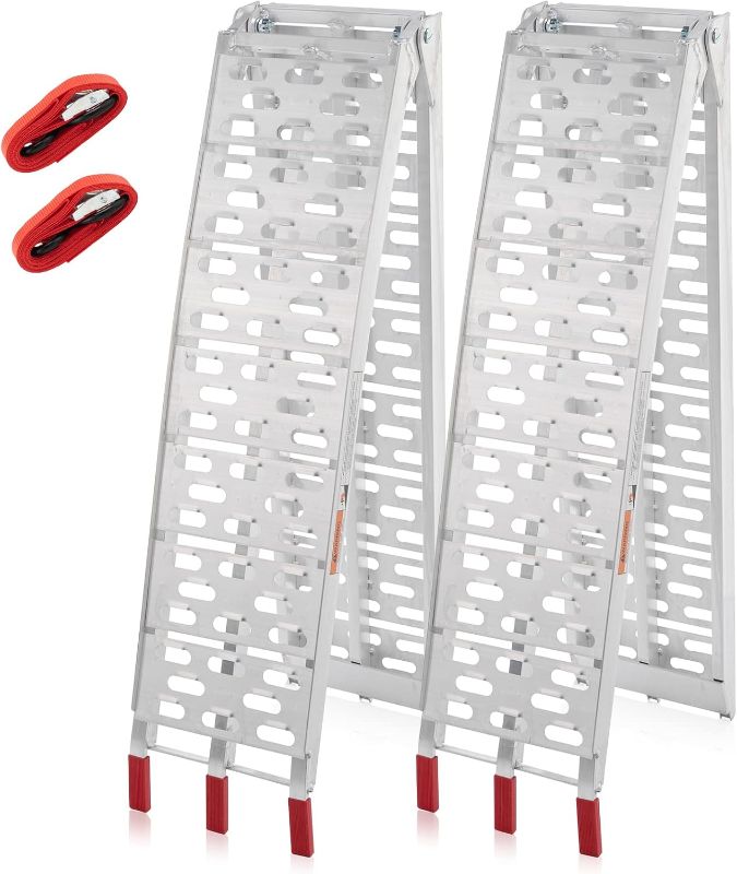 Photo 1 of 10 FT Aluminum Motorcycle Loading Ramps, 1500 lbs Capacity,2PC | Foldable Ramp for Loading Dirt Bikes, ATVs, Lawn Mowers, Pickup Trucks, Lightweight, with Load Straps