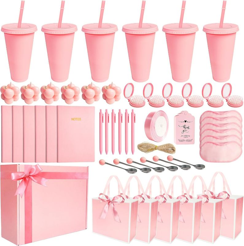 Photo 1 of 75Pcs Baby Shower Prizes for Game Winners Baby Shower Favors Gifts Including Tumblers with Lids Eye Masks Gift Bag and Others for Baby Bridal Shower Wedding Party Rewards (Pink)