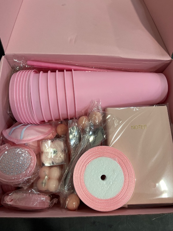 Photo 1 of 75Pcs Baby Shower Prizes for Game Winners Baby Shower Favors Gifts Including Tumblers with Lids Eye Masks Gift Bag and Others for Baby Bridal Shower Wedding Party Rewards (Pink)