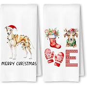 Photo 1 of Christmas Whippet Kitchen Dish Towels 2 Pack - Whippet Dog Lover Gift, Waffle Weave Christmas Hand & Tea Towels for Kitchen Bathroom, 16x24 Inches