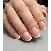 Photo 1 of Classic French Tip Press on Nails Short Nude White Square False Tips Clear Glossy Reusable Fake Stick on Nails Kit for Women - 30 PCS 15 Sizes