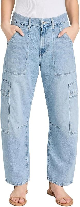 Photo 1 of Size M Kedera High Waisted Barrel Cargo Jeans for Women Wide Leg Denim Pants Baggy Boyfriend Jeans with 6 Pockets