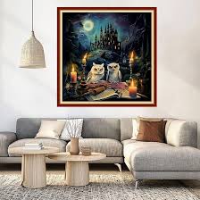 Photo 1 of DMCVIVR Stamped Cross Stitch Kits for Beginners Adults Needlepoint Kits for Beginners Embroidery Kits for Adults Crossstitch Kit for Beginners 11CT-Owl Castle 45x45 inch
