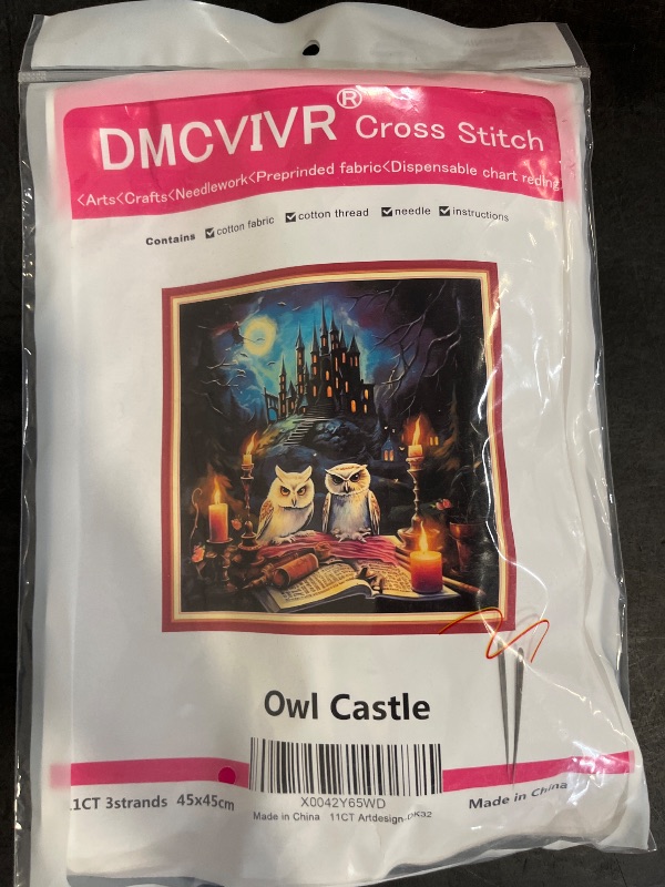 Photo 1 of DMCVIVR Stamped Cross Stitch Kits for Beginners Adults Needlepoint Kits for Beginners Embroidery Kits for Adults Crossstitch Kit for Beginners 11CT-Owl Castle 45x45 inch