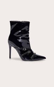 Photo 1 of Size 10 Women's Mid-High Stiletto 3ins Heel Pointed Toe Shoes Gold Buckle Strappy Side Zipper Footwears Soft Comfortable Patent Leather Classic Knee High Tall Boots and Fashion Ankle Short Booties