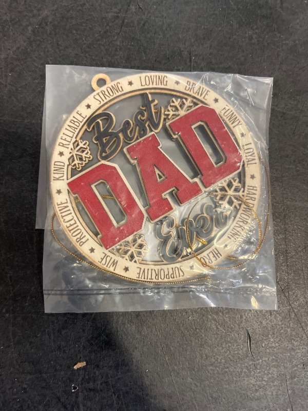 Photo 1 of Best Dad Ever Wooden Christmas Ornament – Rustic Holiday Tree Decoration, Unique Gift for Dad, Stocking Stuffer Christmas Ornament, Father Keepsake Ornament from Kids or Family
