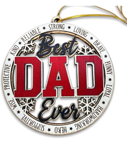 Photo 1 of Best Dad Ever Wooden Christmas Ornament – Rustic Holiday Tree Decoration, Unique Gift for Dad, Stocking Stuffer Christmas Ornament, Father Keepsake Ornament from Kids or Family
