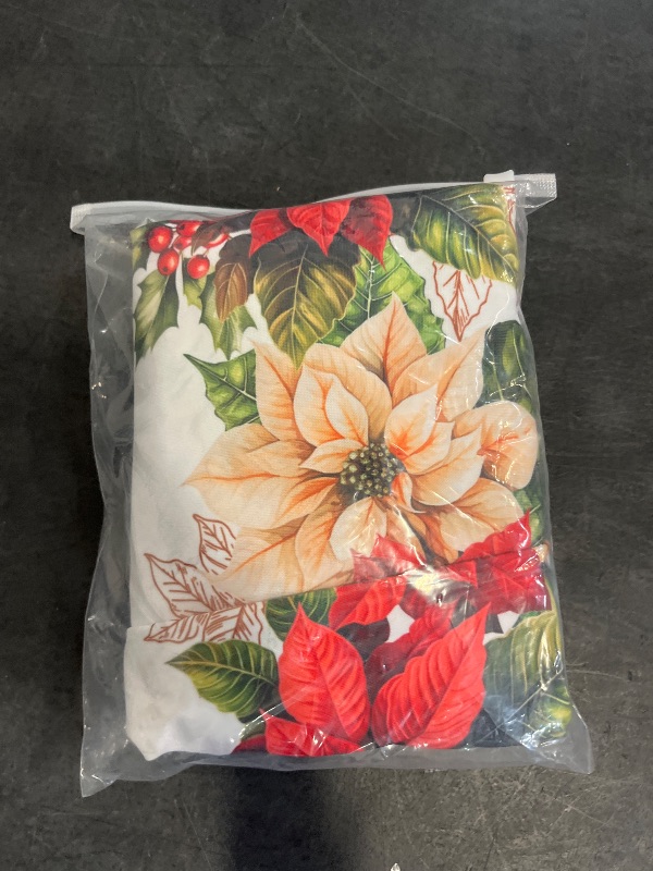 Photo 1 of Aytipun Christmas Round Fitted Tablecloth with Elastic for 44-48 Inch Tables Winter Floral Leaves Print Fitted Table Cover Waterproof Holiday Theme Farmhouse Indoor Outdoor Patio Picnic Party Decor