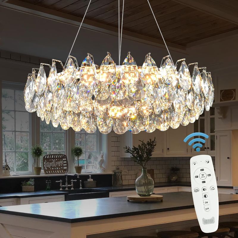 Photo 1 of Copper Modern Round Crystal Chandelier 24 Inch Chrome Dimmable LED Crystal Ring Chandelier 4-Tier Contemporary Luxury Raindrops Hanging Pendant Chandeliers for Dinning Room Living Room Bedroom Entryway