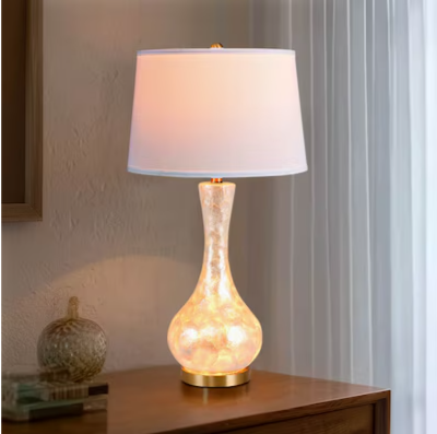 Photo 1 of 28'' Luxury Mother of Pearl Table Lamp 4-Way Rotary Switch 2-Light (Top Main + Night Light) Coasta