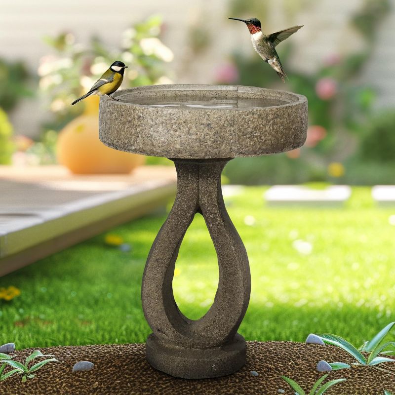 Photo 1 of SKYFIRE 21.8”Birdbaths for The Garden Clearance -Concrete Modern Bird Bath for Outside, Yard Statue Decoration for Garden, Patio, Yard, Lawn -15.7”Dia X 21.8”H Contemporary Birdbath with Pedestal