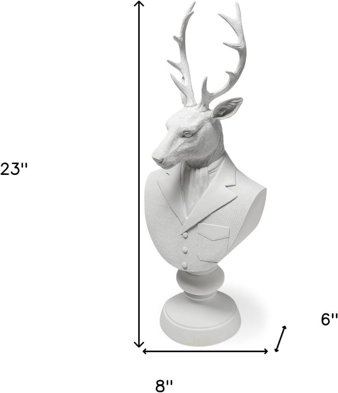 Photo 1 of HomeRoots 23" White Polyresin Suited Deer Bust Tabletop Sculpture