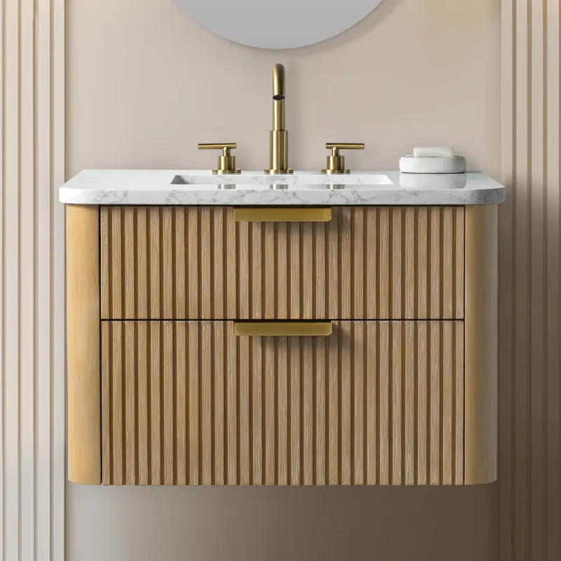 Photo 1 of 30'' Wall-Mounted Single Bathroom Vanity with Engineered Stone Top
