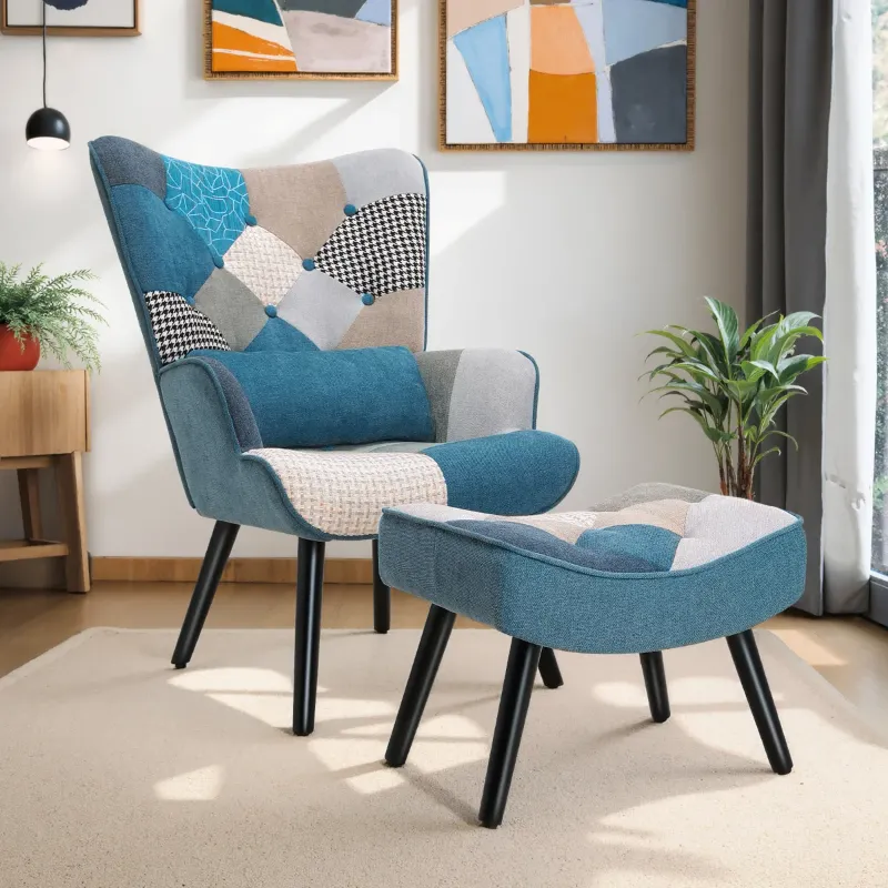 Photo 1 of Kohlson Tufted Quilted Wingback Chair and Ottoman