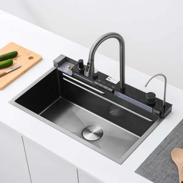 Photo 1 of Drop-in Single Bowl Stainless Steel Kitchen Sink with Pull-out Faucet 905x635x275mm