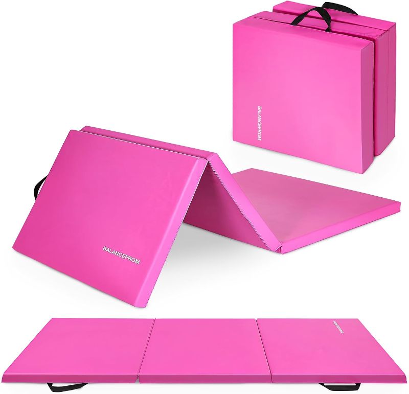 Photo 1 of BalanceFrom 6x2 Feet 3-Panel Folding Gymnastics Mat – 2-Inch Thick Pad with Vinyl Surface and Carrying Handles for Tumbling, Yoga, Pilates, Home Workouts, and Martial Arts