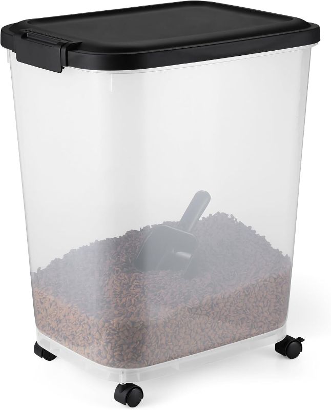 Photo 1 of Amazon Basics Pet Food Storage Container with Rolling Wheels, BPA-Free, Detachable Scoop, 50lbs Capacity
