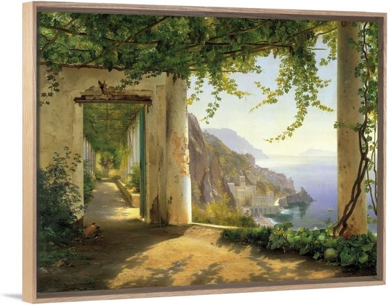 Photo 1 of Amalfi Coast Natural Wood Float Framed Canvas Wall Art Print by Carl Frederic Aagaard, Classic, Traditional, Home Decor, Ocean Artwork, 36" x48in