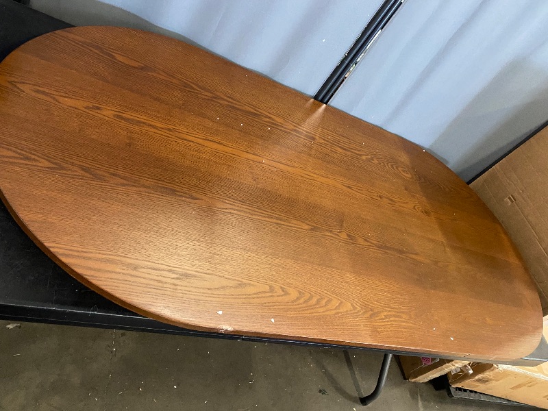 Photo 1 of 63" L Walnut Wood Oval Dining Table, Solid Wood Kitchen Table with Wooden Legs for Dining Room, table only 
