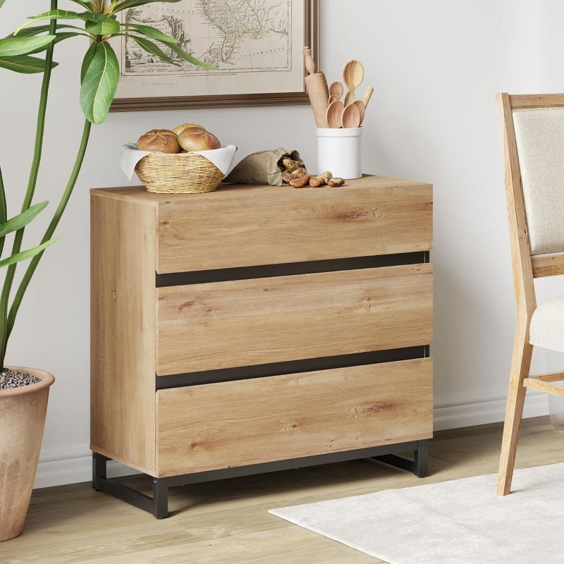 Photo 1 of WAMPAT Modern Buffet Sideboards, Sideboard Buffet Cabinet with 3 Drawers and Metal Base, Coffee Bar Storage Cabinet for Kitchen, Buffet Cabinet for Dining Room, Chocolate Brown 