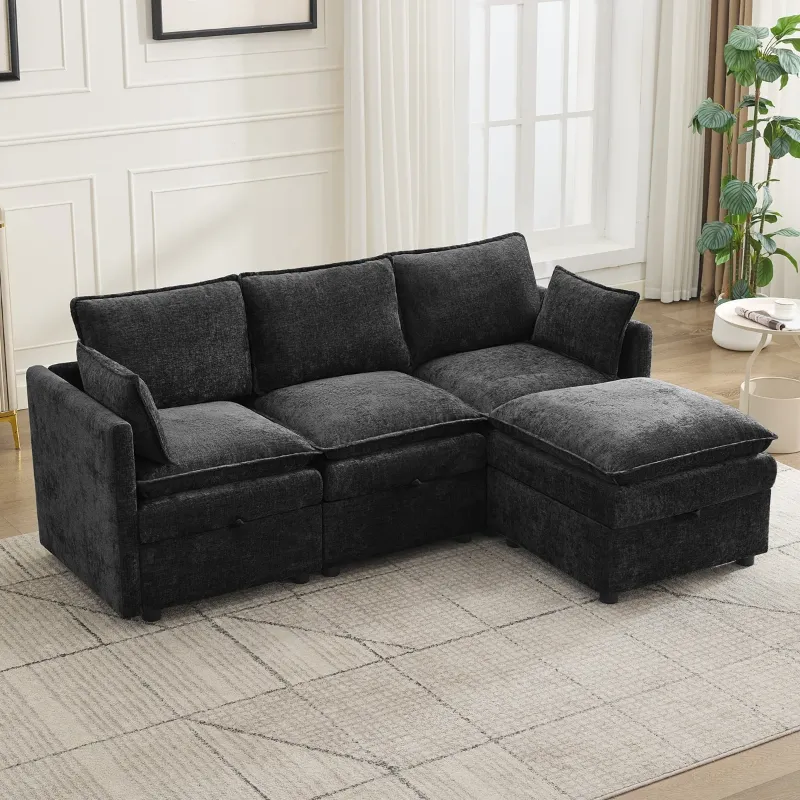 Photo 1 of L-Shaped Modular Sectional Sofa with Storage, black Suede 