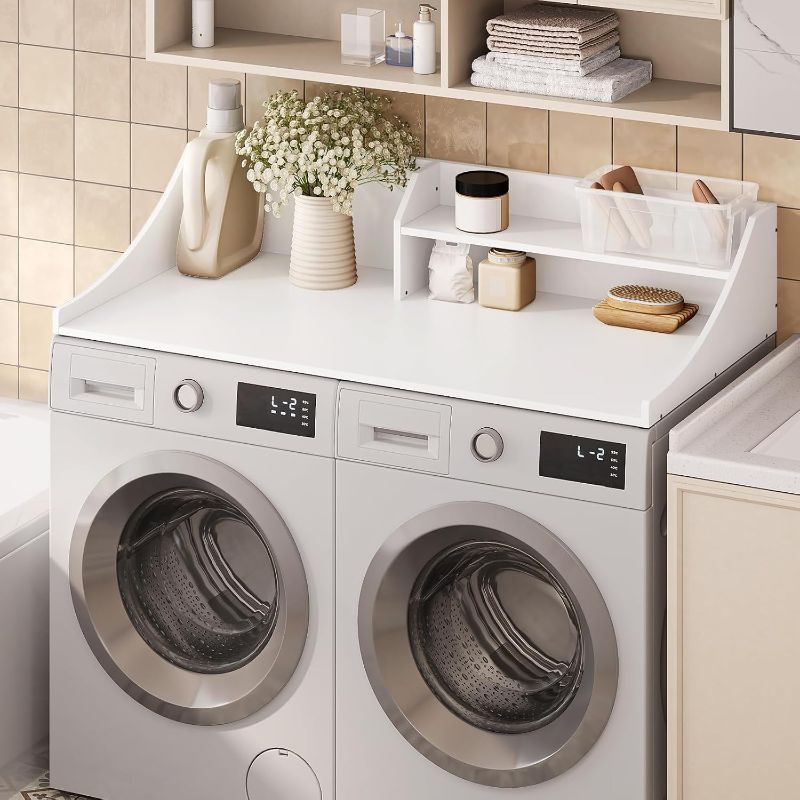 Photo 1 of 54'' Laundry Room Organization, 2-Tier Washer and Dryer Countertop for Folding Clothes and Organization, White