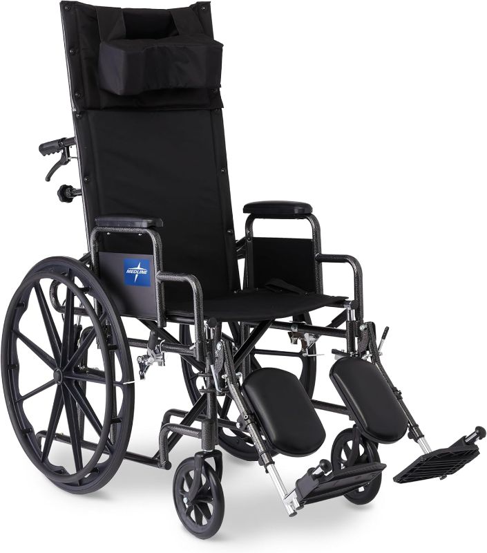 Photo 1 of 
Medline Reclining Wheelchair, Desk-Length Arms and Elevating Leg Rests, 20" x 18" Seat (W x D)