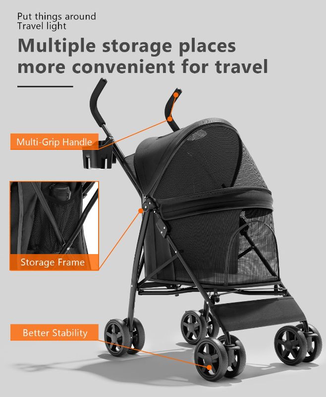 Photo 1 of OS MOTOR 4 Wheels Pet Stroller for Small Medium Pets, Black