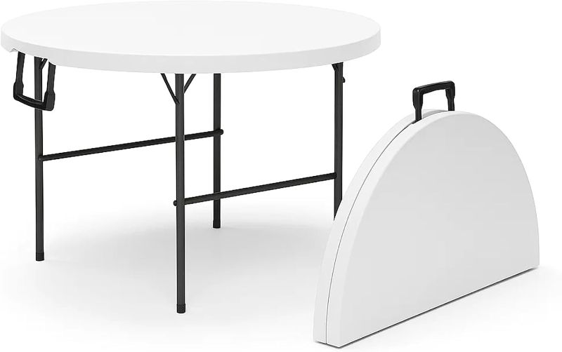 Photo 1 of Circular Round Foldable Table with Built in Handle & Steel Legs | Heavy Duty Portable | Perfect for Party, Dining, Wedding, Events, Picnic Indoor, Outdoor, Camping, Utility