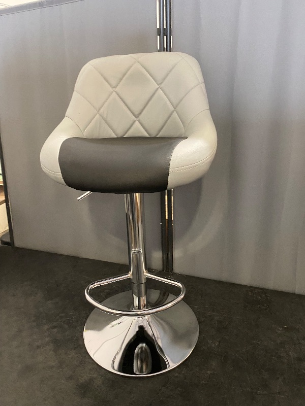 Photo 1 of Suitable for Set of 4 Adjustable Swivel Barstools, Modern PU Leather Kitchen Counter Bar Stools, 360° Swivel Armless Hydraulic Counter Stool, Metal Base Island Stool, Grey and Black
