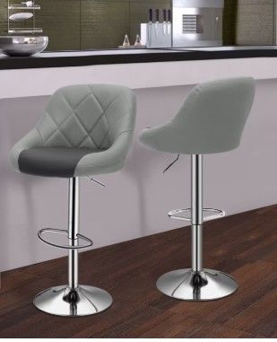 Photo 1 of Suitable for Set of 4 Adjustable Swivel Barstools, Modern PU Leather Kitchen Counter Bar Stools, 360° Swivel Armless Hydraulic Counter Stool, Metal Base Island Stool, Grey and Black