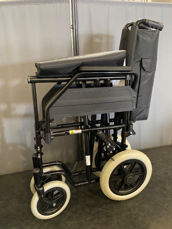 Photo 1 of monicare Folding Transport Wheelchair, Heavy-Duty Wheel Chair with Flip-Back Armrest and Swing-Away Footrest, 17 Inch Wide Seat Transport Chair for Adults Seniors, 300Lbs Capacity, Black