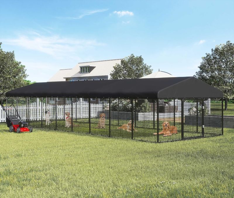 Photo 1 of Outdoor Dog Kennel Steel Ideal Dog Fence for Medium/Small Dogs Anti-Rust Coating Cage with Roof All Weather Resistant Dog House with Double Locks
