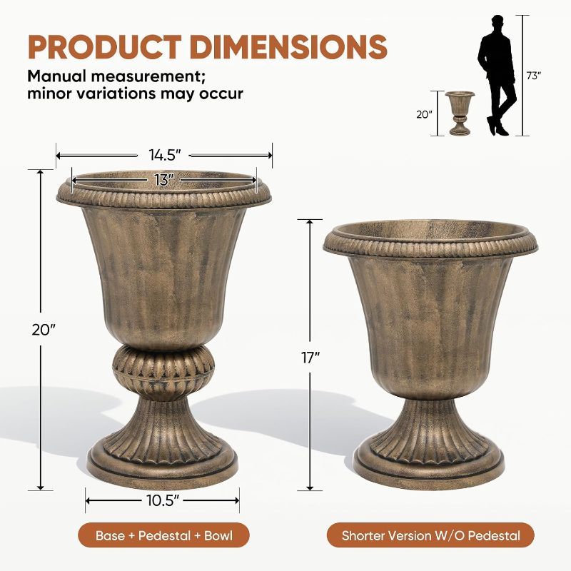 Photo 1 of Athena Collection 20" Tall Urn Planters for Outdoor Plants, 2 Pack