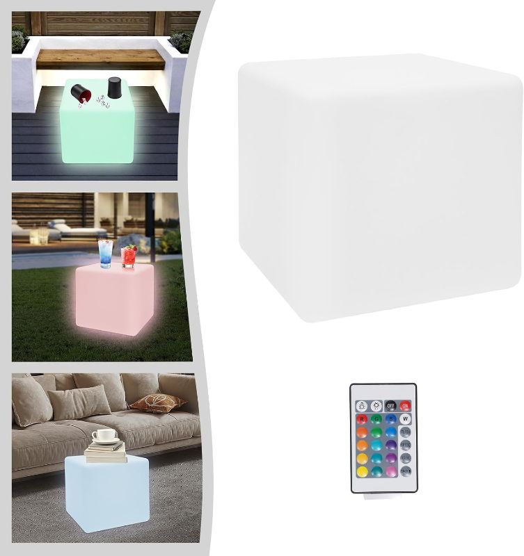 Photo 1 of 16" Inch LED Light Cube Stools Chair w/Remote Control RGB 16 Colors Rechargeable