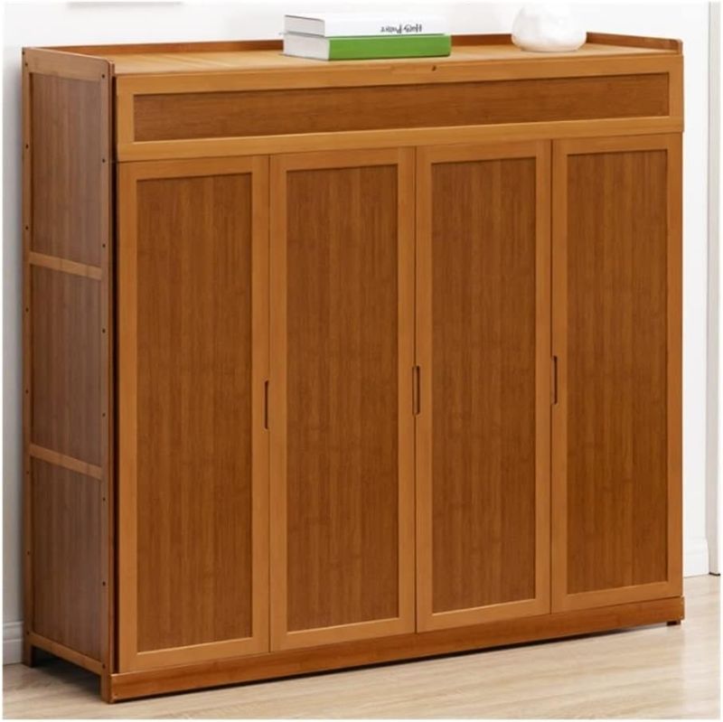Photo 1 of Shoe Racks Bamboo Large Shoe Storage Cabinet Free Standing Shelf 4 Doors Stand Shoes Organizer Rack for Bedroom Entryway Hallway Storage Organizer