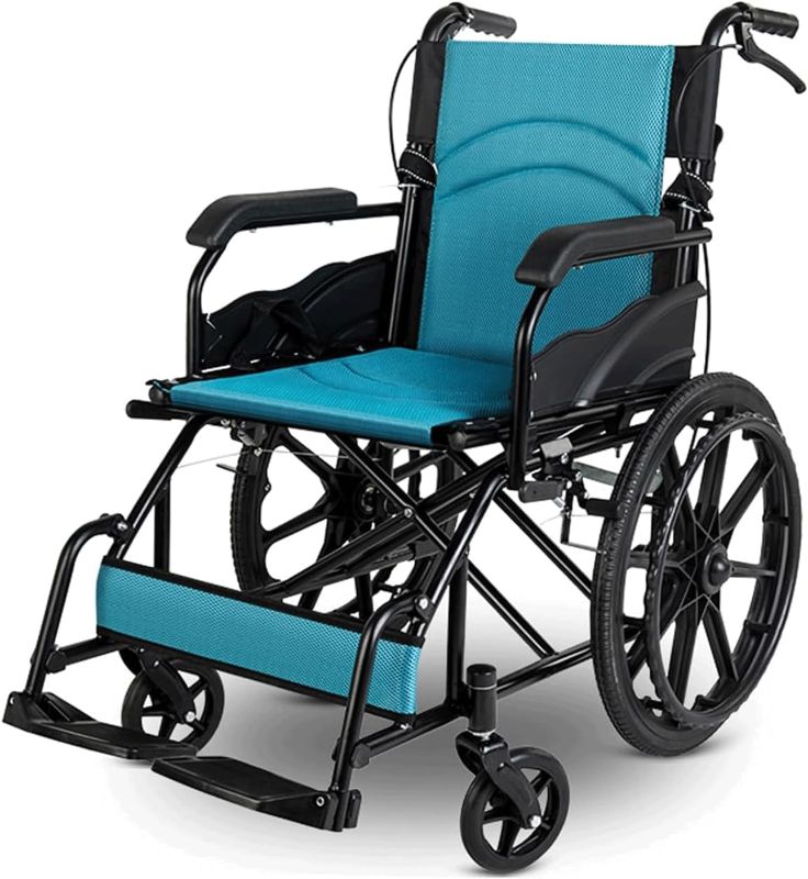 Photo 1 of Portable Wheelchairs Carbon Steel Folding Wheelchair with Handbrake Folding Wheelchair Load 130kg/286lb Travel Wheelchair