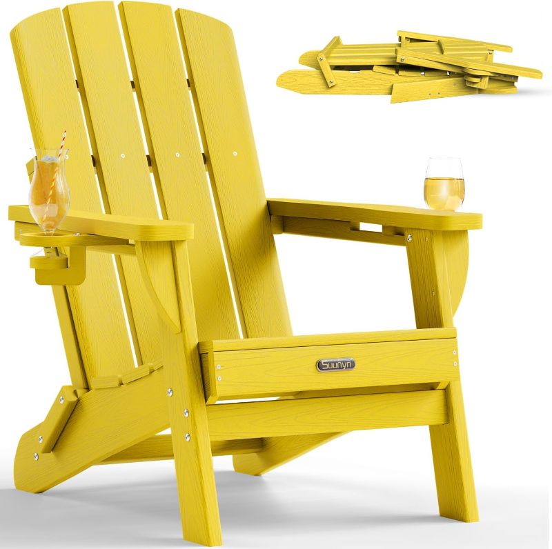Photo 1 of Folding Adirondack Chair, HDPE, 2 Cup Holders, Yellow
