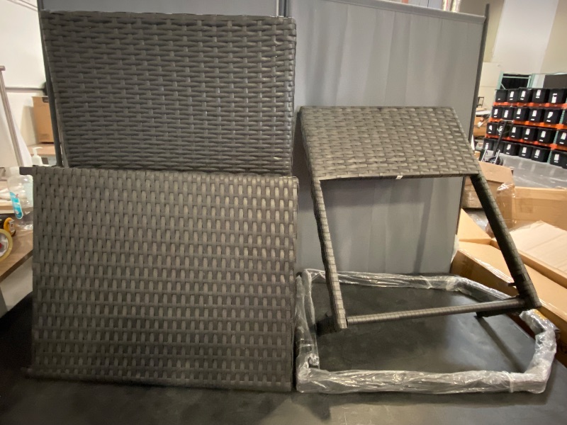 Photo 1 of 3 Piece Outdoor Wicker Chaise Lounge Chair, Reclining Sunbathing Chair with Cushion, Armrest & Headrest, Gray