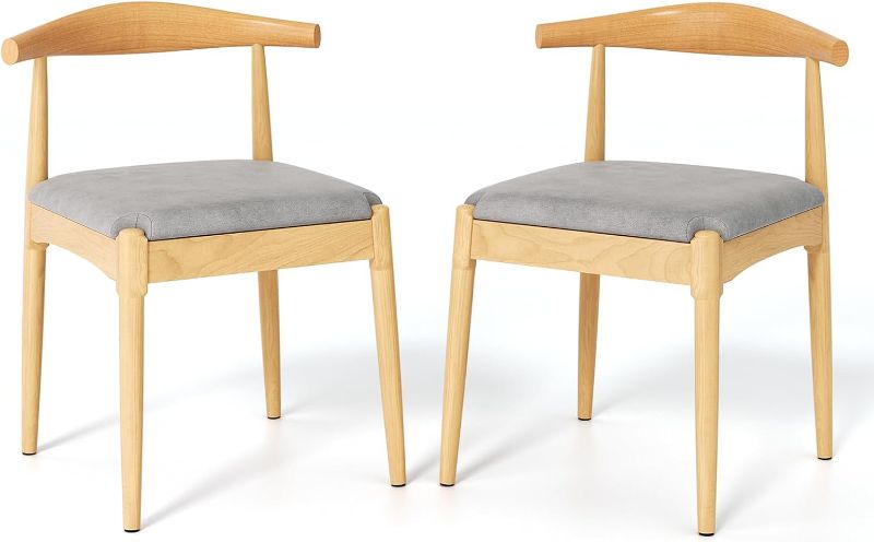 Photo 1 of Magshion Solid Wood Dining Chairs Set of 2, Mid Century Modern Dining Chairs with Upholstered Cushion & Wide Curved Backrest, Heavy Duty Chairs for Dining Room, Kitchen, Beige