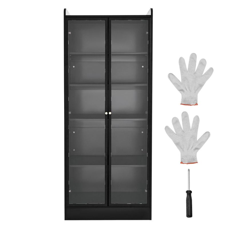 Photo 1 of Display Cabinet with Doors, 67 in Tall Lighted Display Case with 2 Adjustable Shelves, 5-Tier Curio Collectibles Storage Cabinet, Bookshelf Bookcase for Pantry Bedroom Living Room Office
