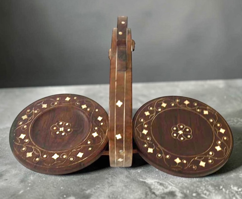 Photo 1 of VINTAGE INLAID WOOD FOLDING SERVING TRAY/CENTERPIECE, H11”