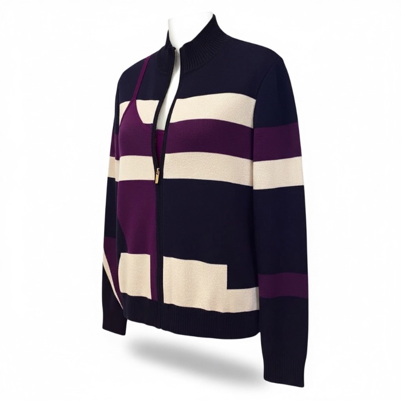 Photo 1 of ST JOHN DESIGNER KNIT ZIP UP CARDIGAN W KNIT TANK TOP (S)