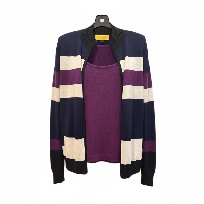 Photo 1 of ST JOHN DESIGNER KNIT ZIP UP CARDIGAN W KNIT TANK TOP (S)