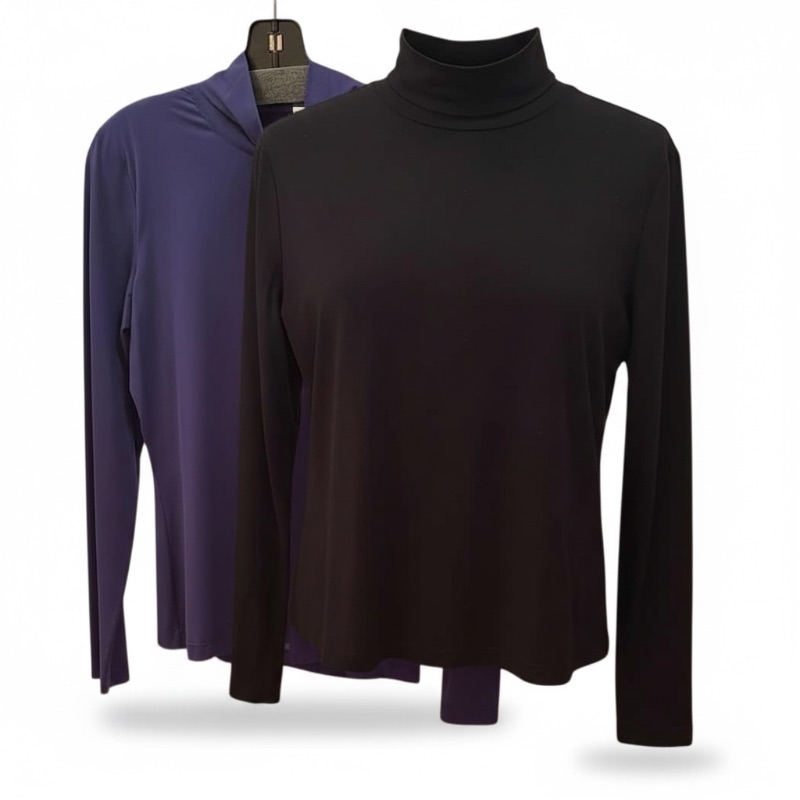 Photo 1 of 2-ST JOHN DESIGNER LIGHT WEIGHT LONG SLEEVE TURTLENECK BLOUSES-BLACK & NAVY (M)