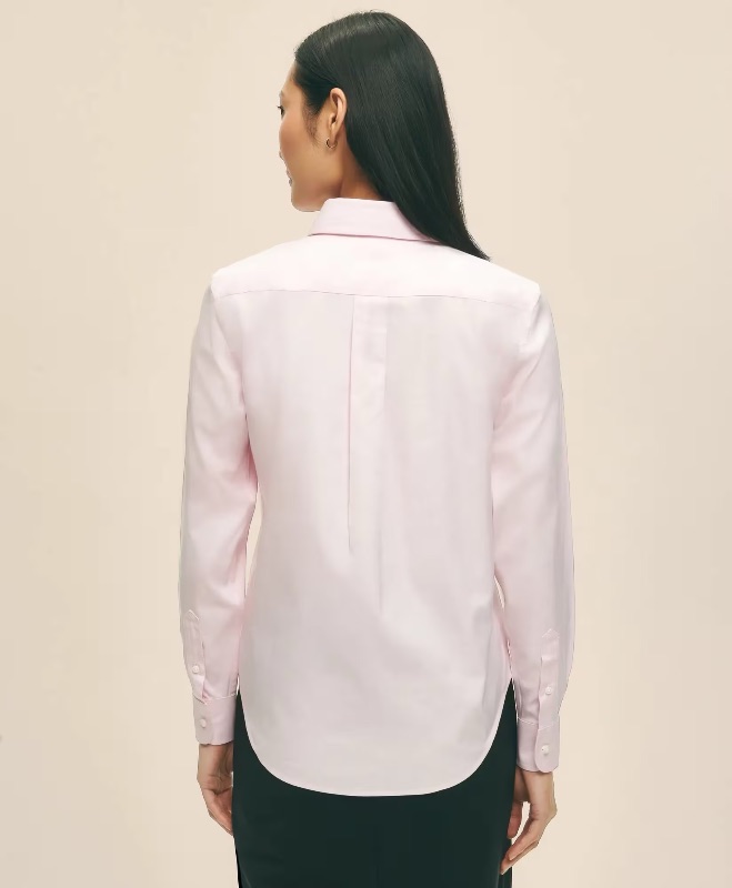 Photo 1 of BROOKS BROTHERS PINK PIN STRIPED WOMEN'S CLASSIC FIT NON-IRON STRETCH COTTON DRESS SHIRT (8)