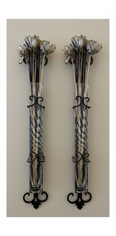 Photo 1 of PAIR OF METAL WALL SCONCES WITH GLASS VASES H29”