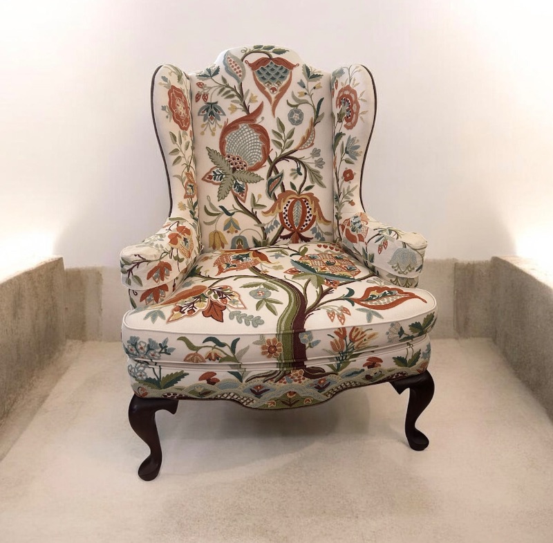 Photo 1 of WOODMARK ORIGINALS "TREE OF LIFE" WINGBACK CHAIR W CREWELWORK UPHOLSTERY